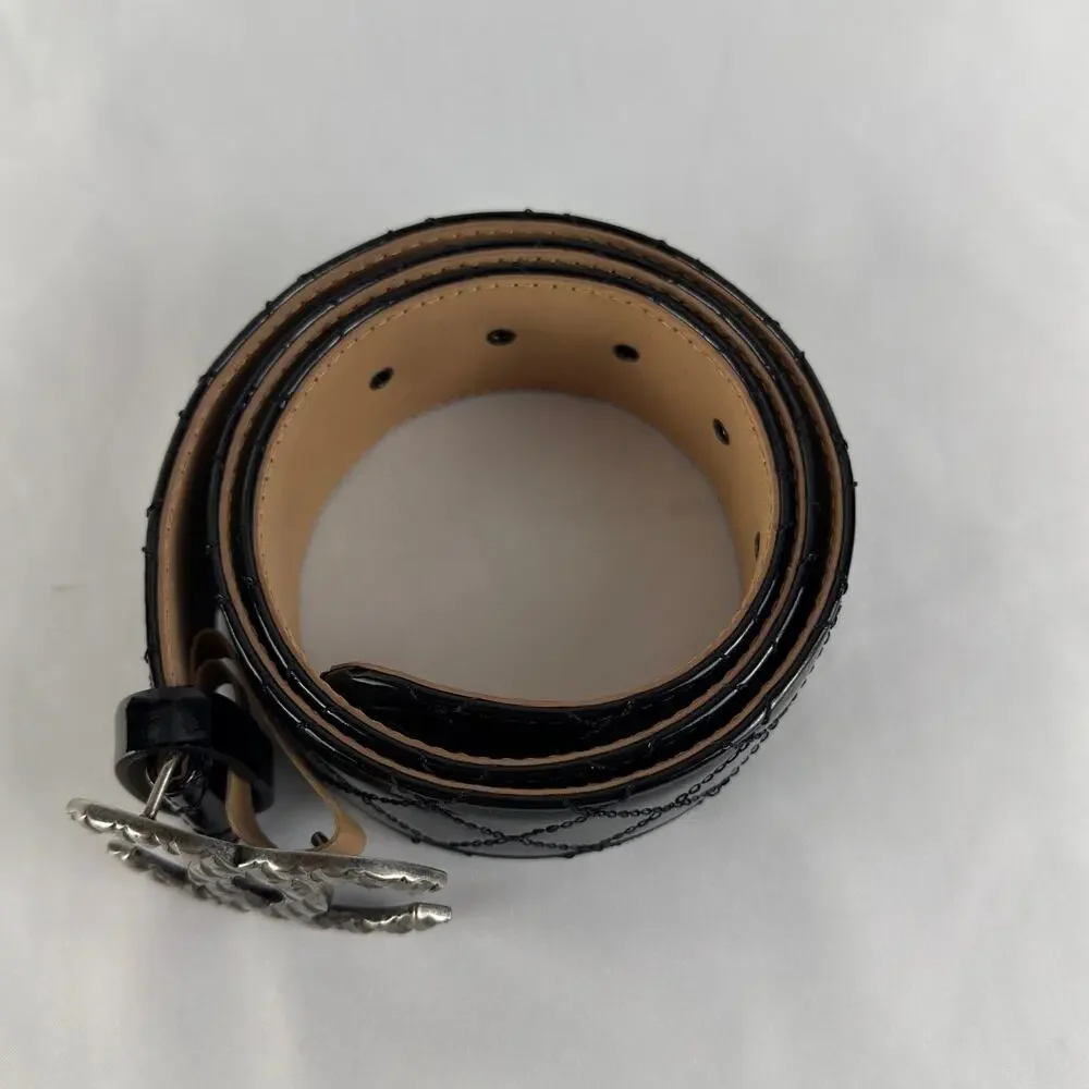 Chanel Black Quilted Patent Leather CC Logo Buckle Belt Size 80 32 Unisex